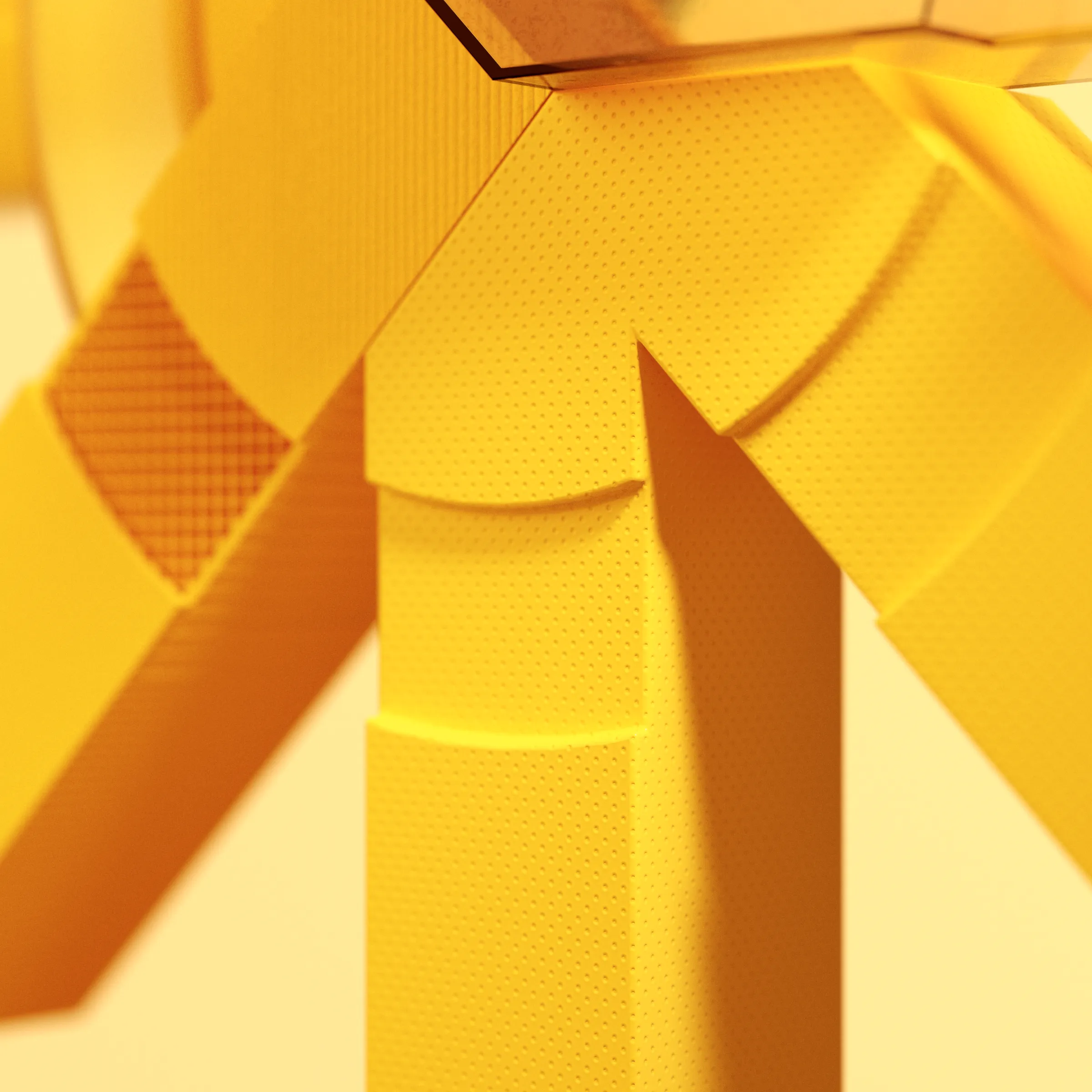 3D render of Zypsy logo — textured yellow pillars and star form